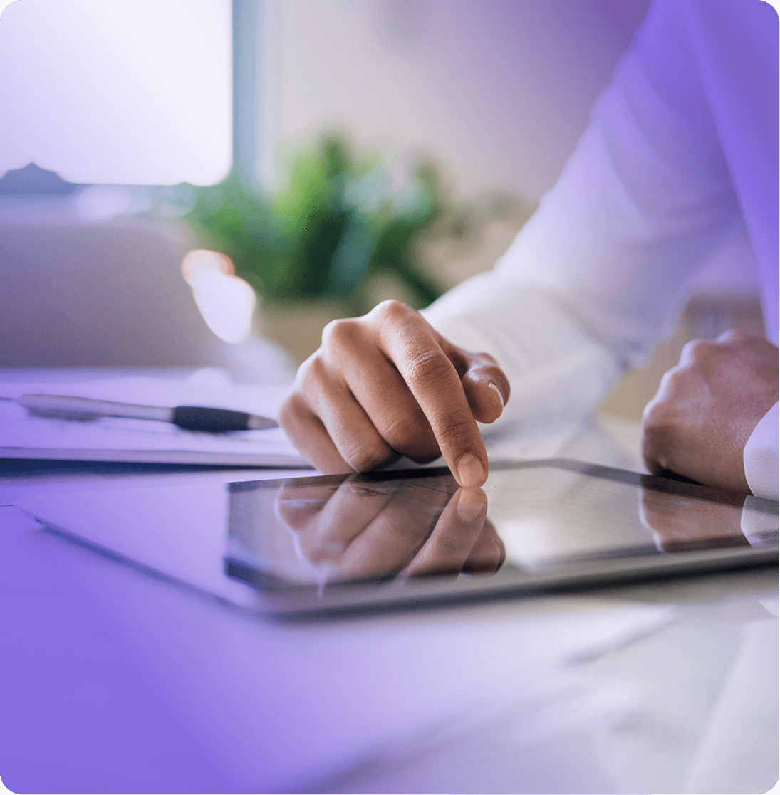 woman scrolling on ipad